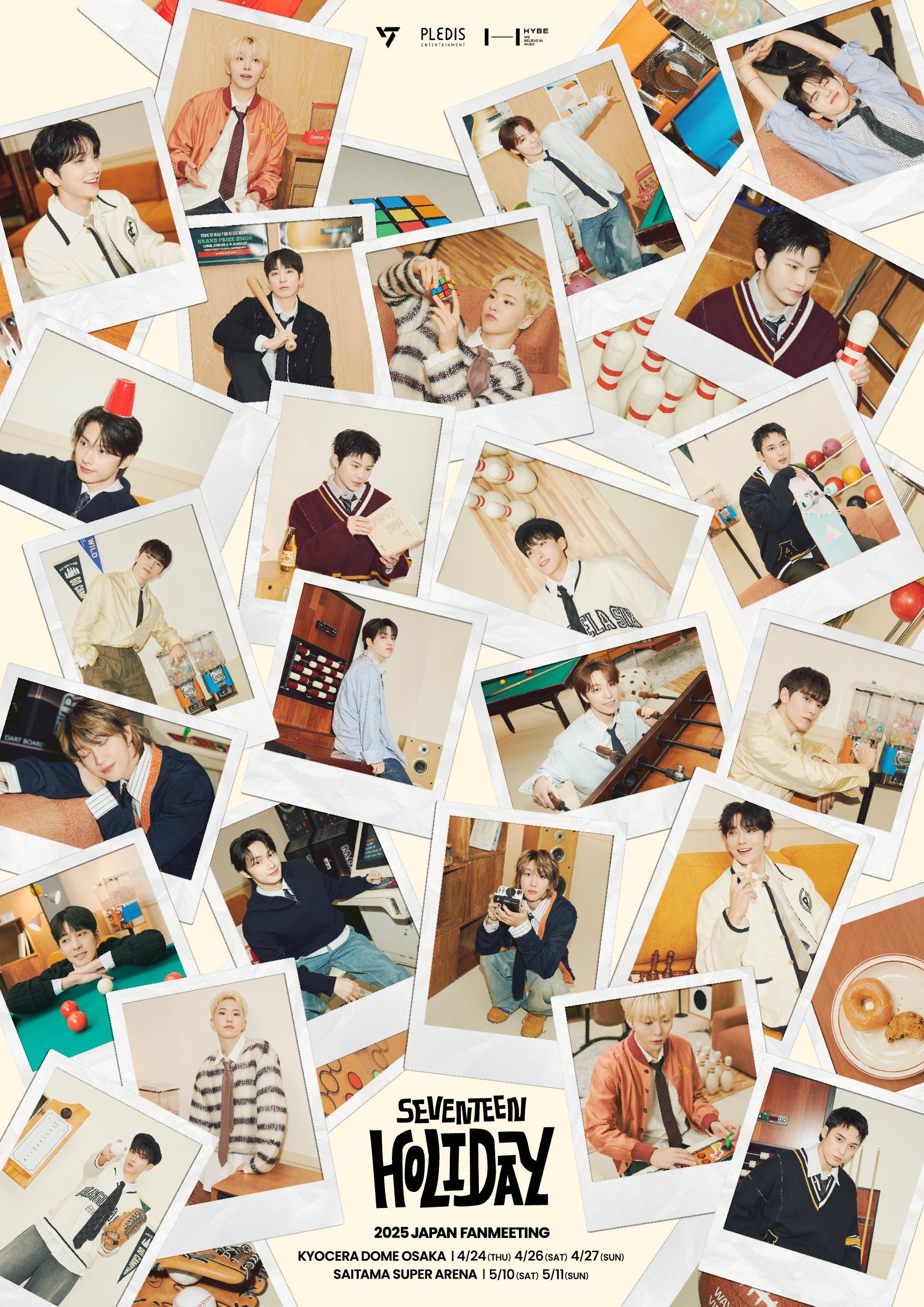 SEVENTEEN 2025年四月及五月將分別在大阪及埼玉舉辦日本fan meeting見面會「HOLIDAY」，大阪見面會將在2025年4月24、26及27日在京瓷巨蛋舉辦