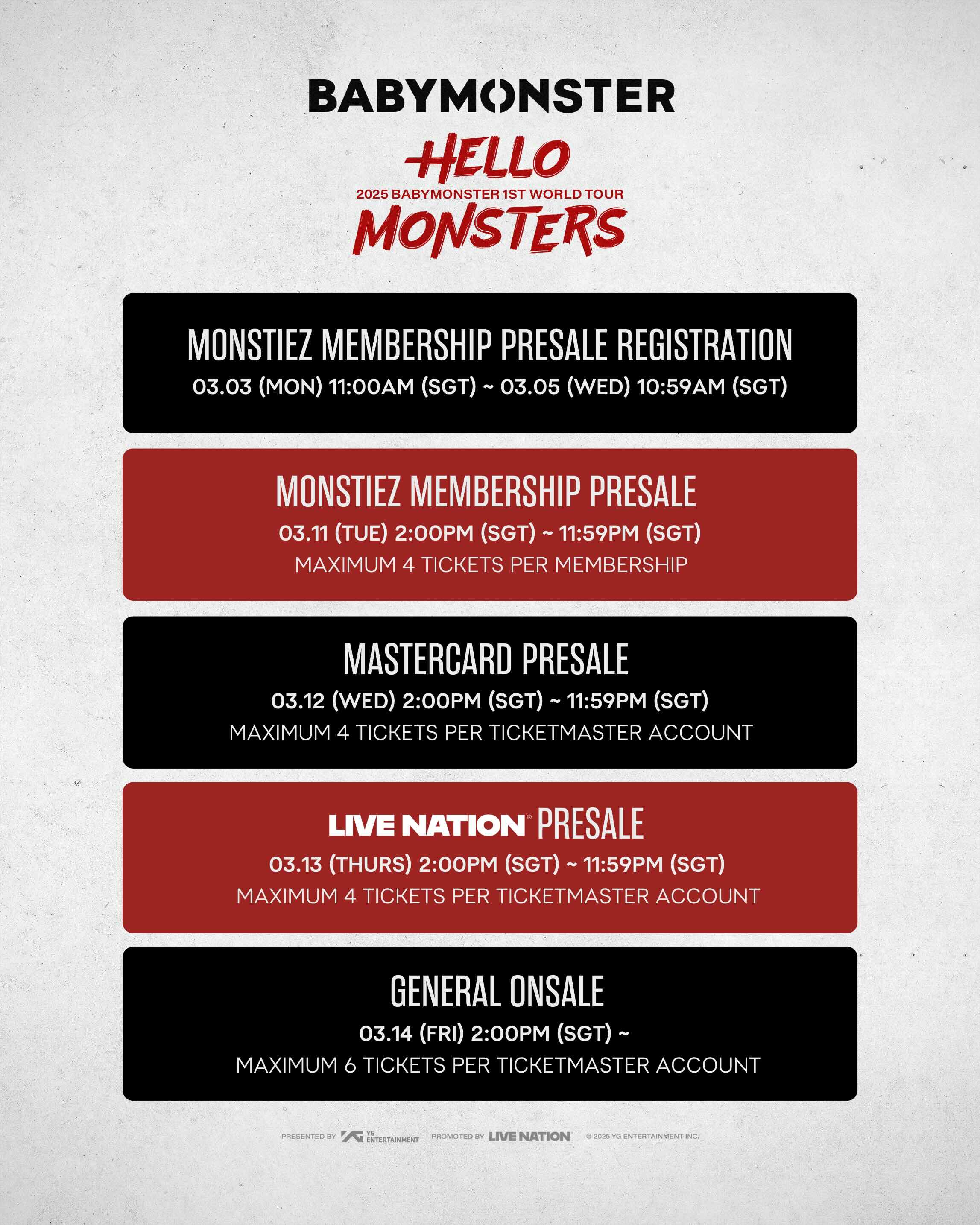BABYMONSTER Singapore Concert 2025 - Ticketing Schedule and Timeline