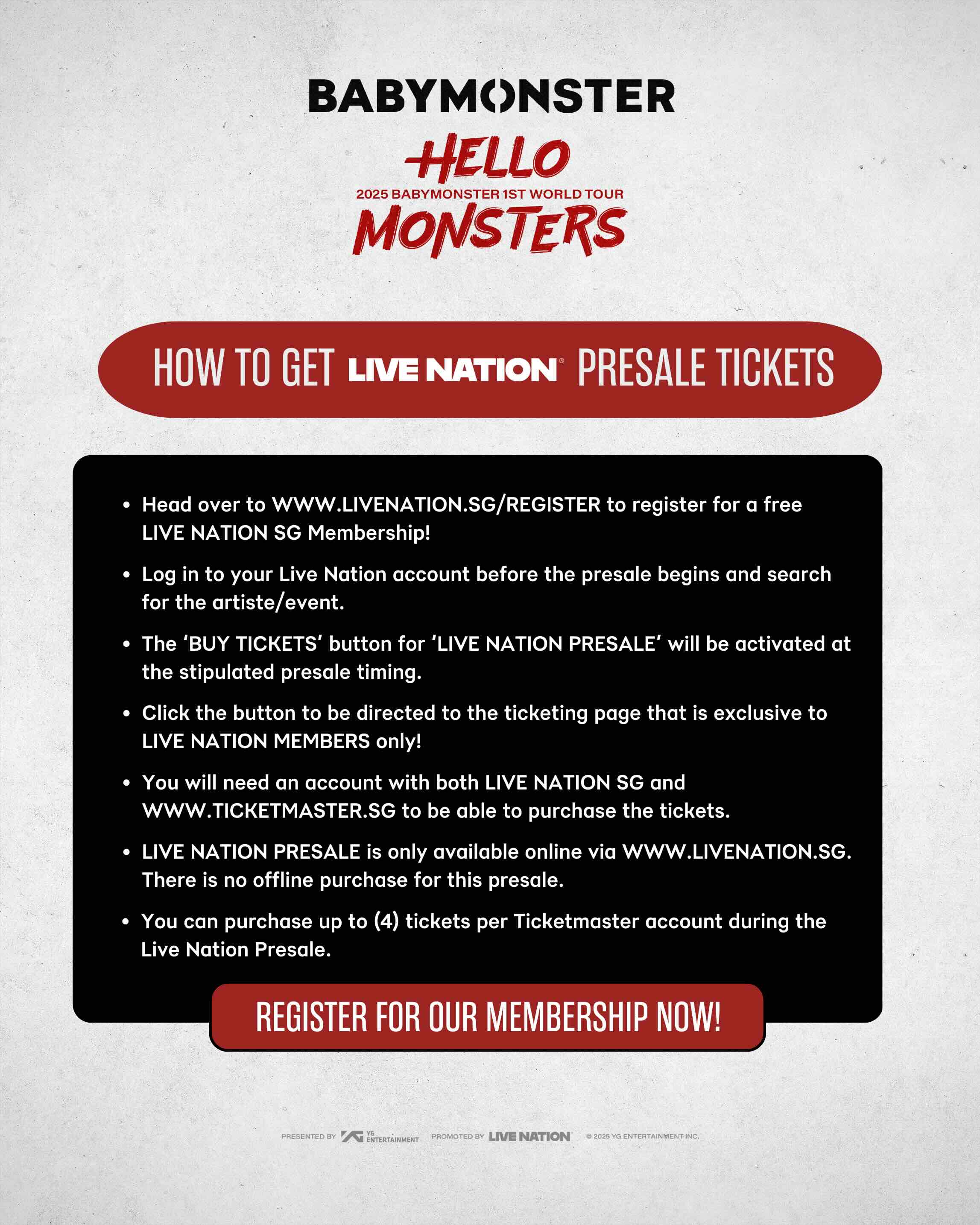 BABYMONSTER Singapore Concert 2025 - How to join Live Nation Presale
