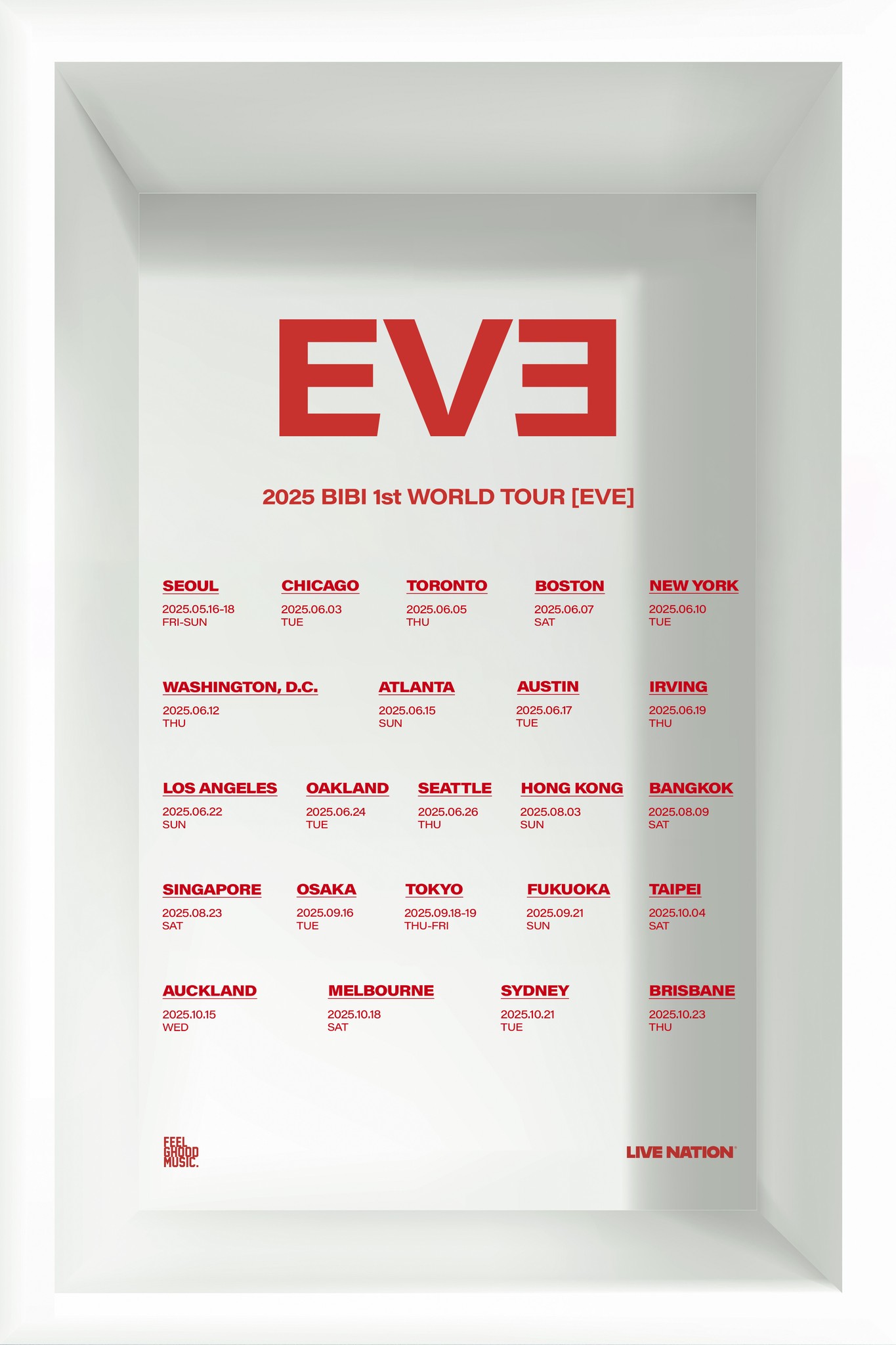 韓國創作女歌手 BIBI 宣布展開首個世界巡迴演唱會 2025 BIBI 1st WORLD TOUR [EVE]，台北站將於2025年10月4日舉辦