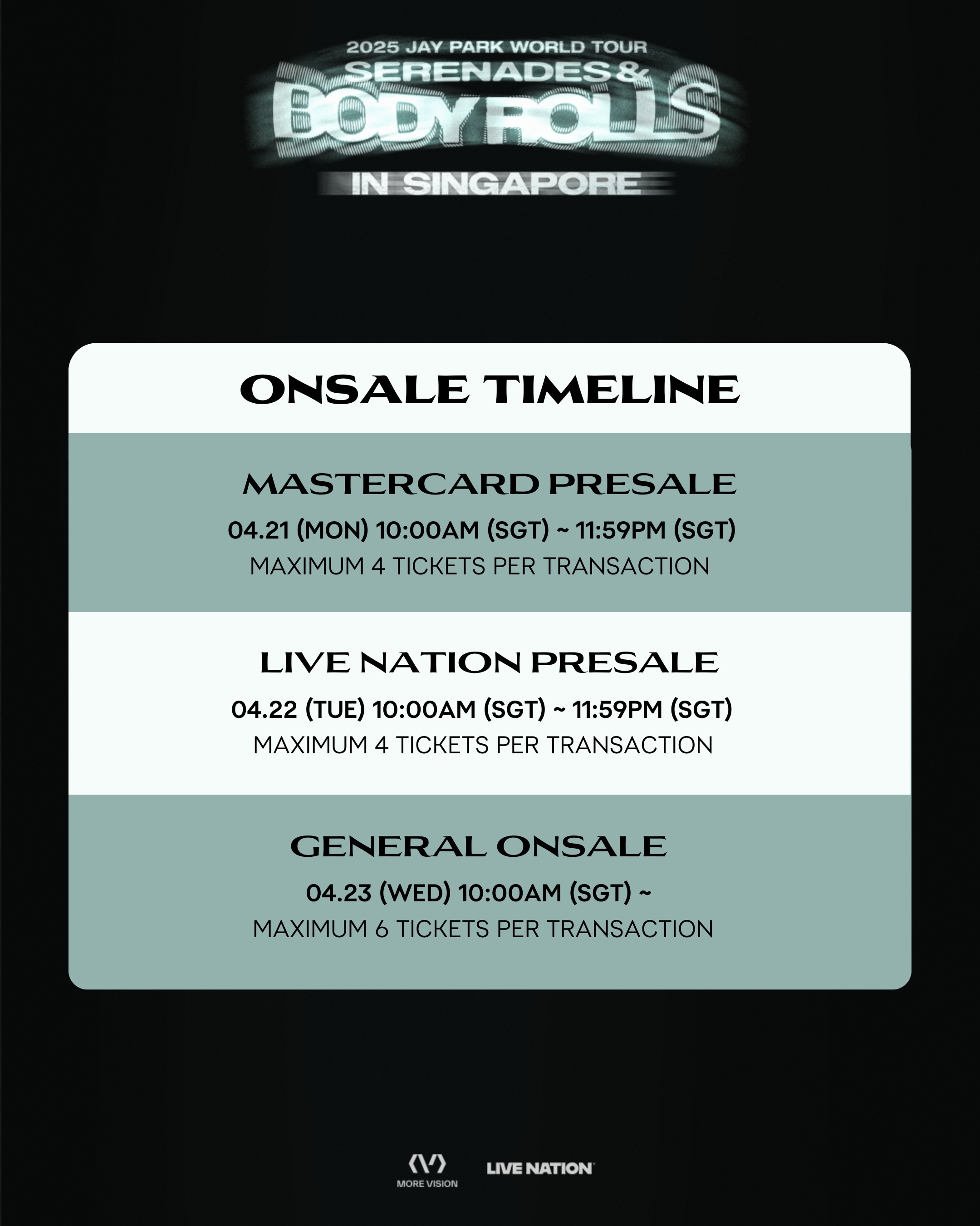 Jay Park Singapore Concert 2025 Ticket Onsale Timeline