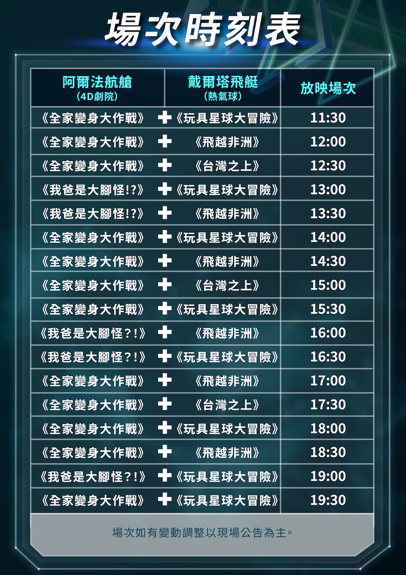 A4版位-場次表