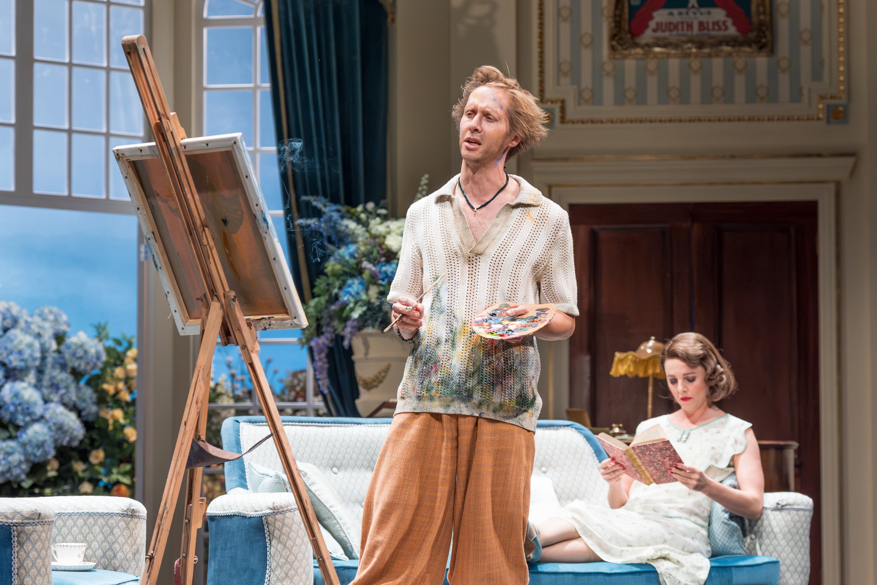 HAY FEVER. Will Close (Simon Bliss) and Ophelia Lovibond (Sorel Bliss). Photo Marc Brenner