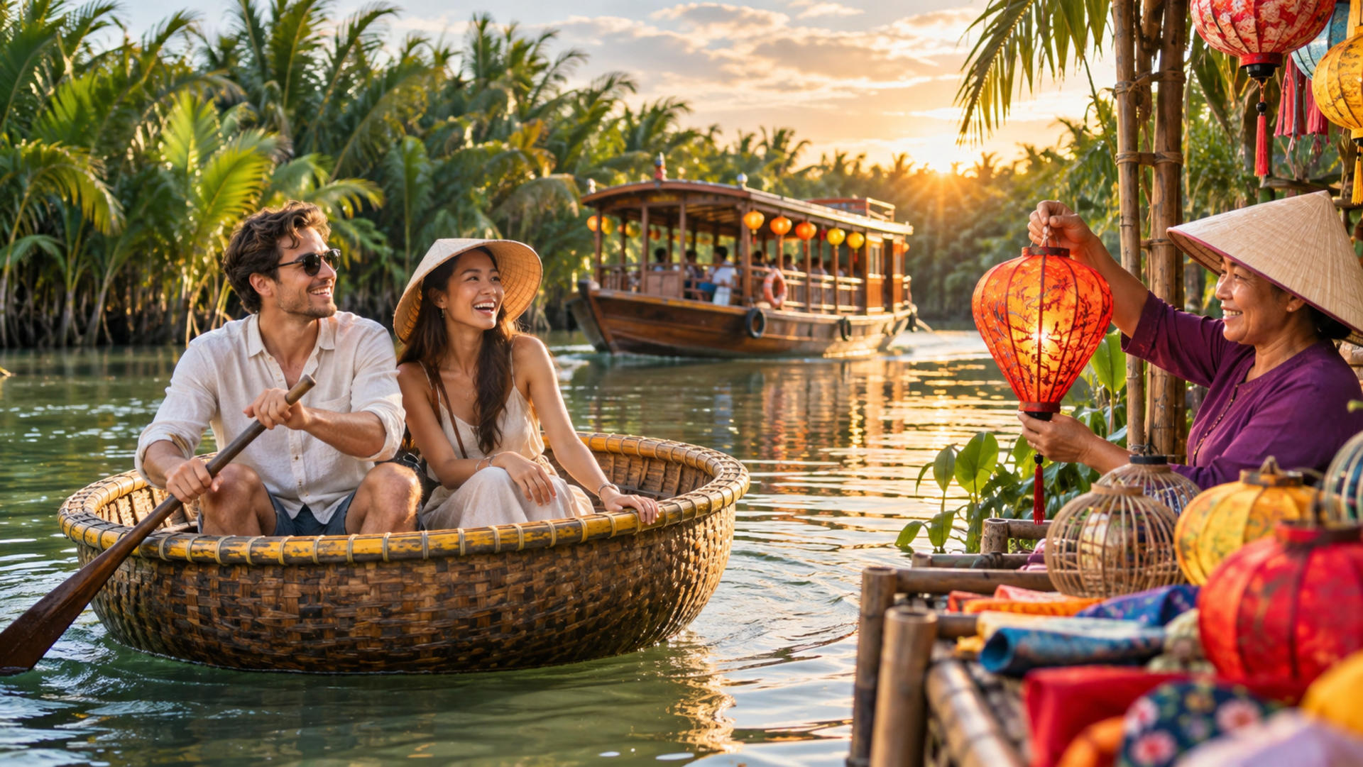 Hoi An : Coconut Basket Boat , River Cruise and Making Lantern Class - Image 1