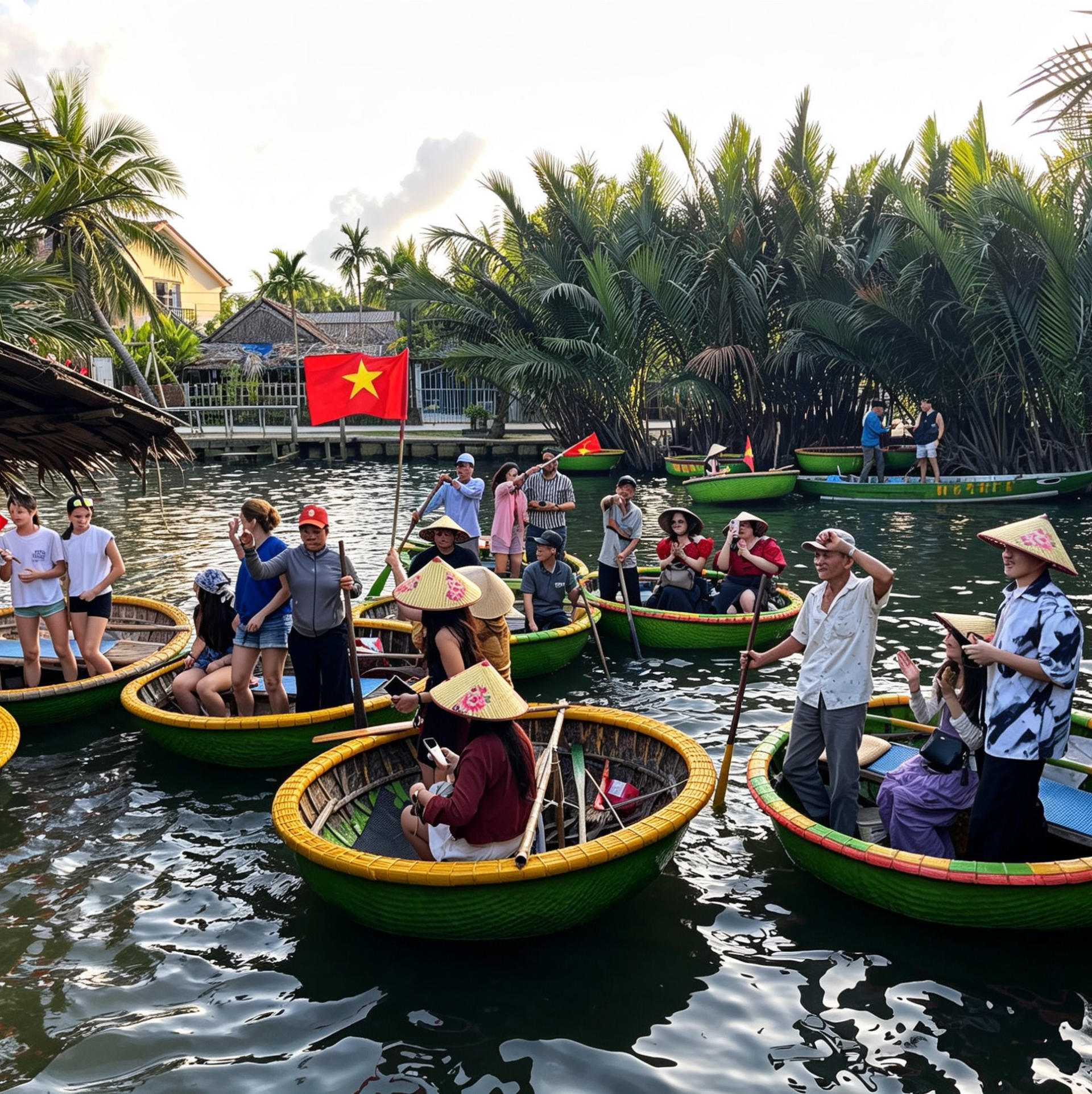 Hoi An : Coconut Basket Boat , River Cruise and Making Lantern Class - Image 1