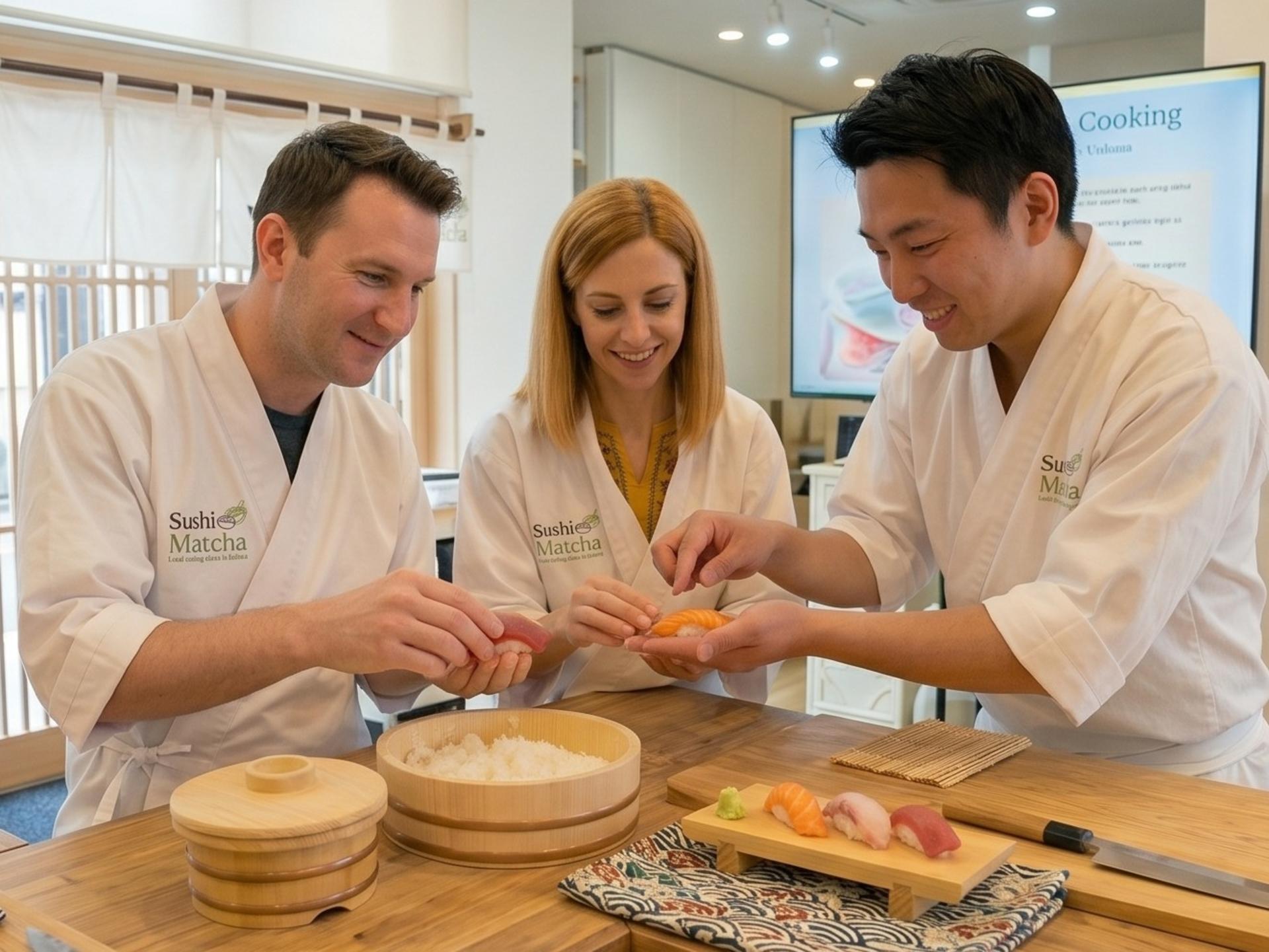Asakusa Tokyo Sushi Making Class: Sake Barrel Toast & Whisk Matcha  - Thumbnail 2