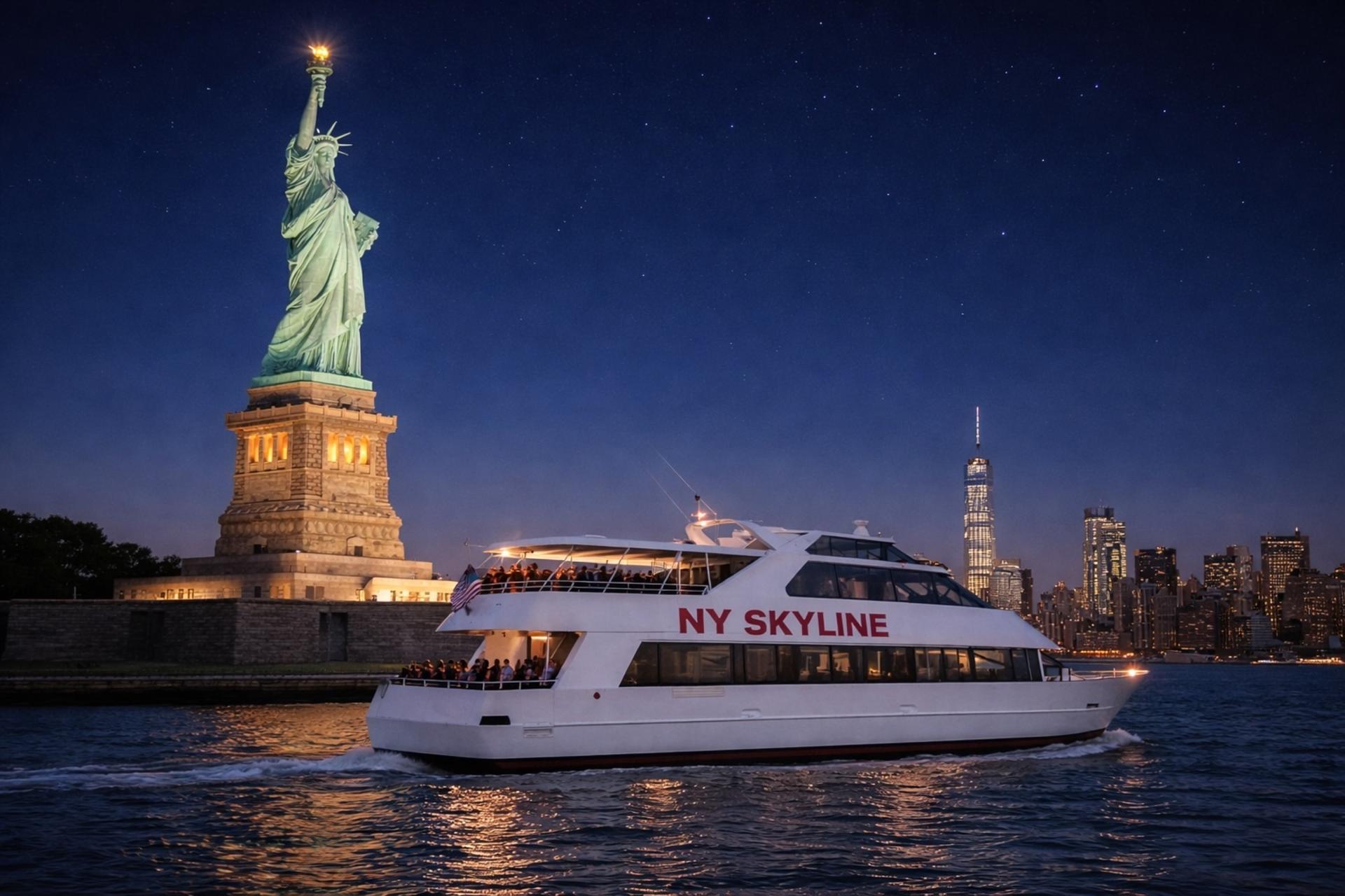 Manhattan Skyline and Statue of Liberty Night Cruise in New York - Thumbnail 2
