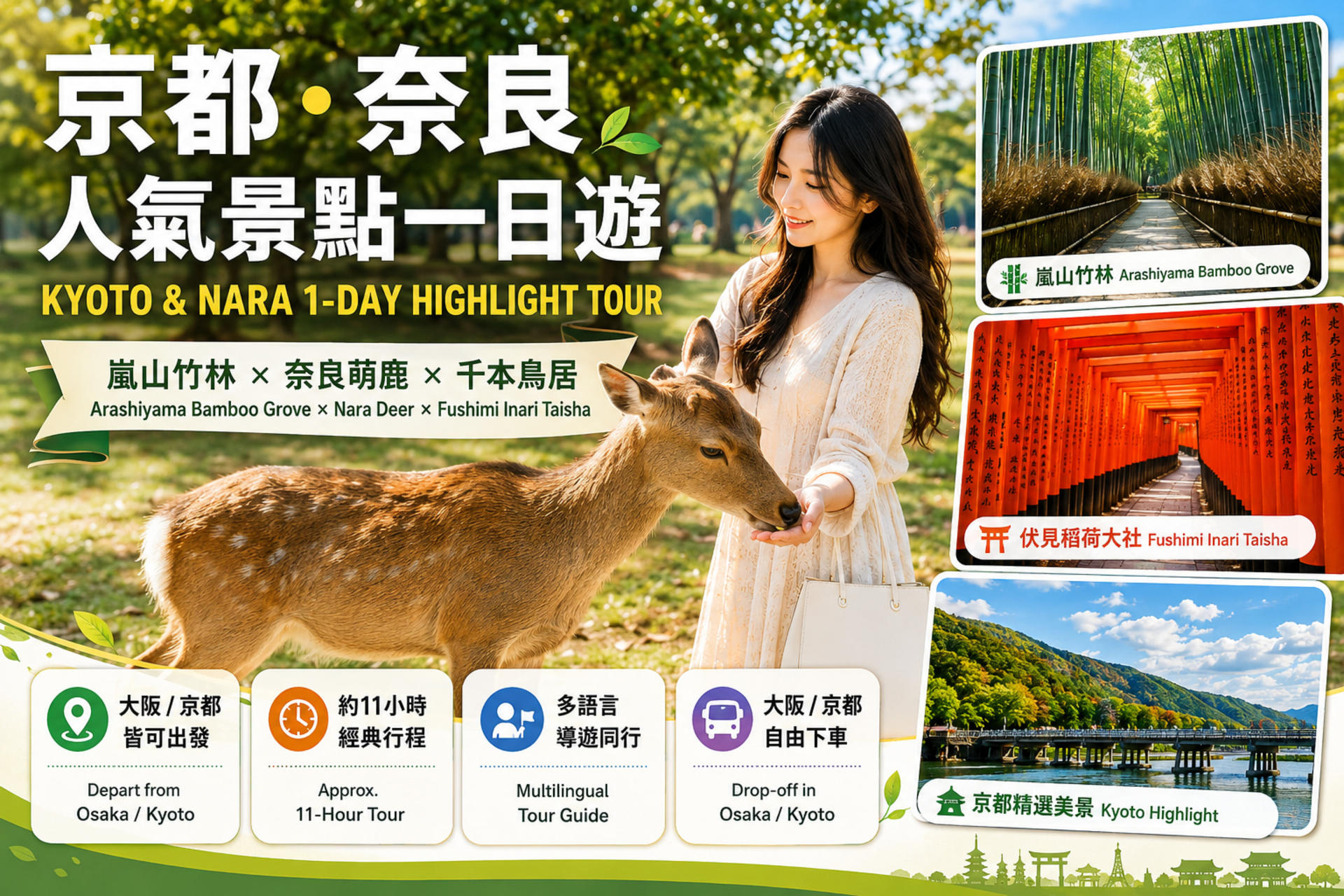 Arashiyama Bamboo Forest & Nara Park Deer & Fushimi Inari Shrine Torii Gate Day Tour (Departing from Osaka/Kyoto) - Thumbnail 2