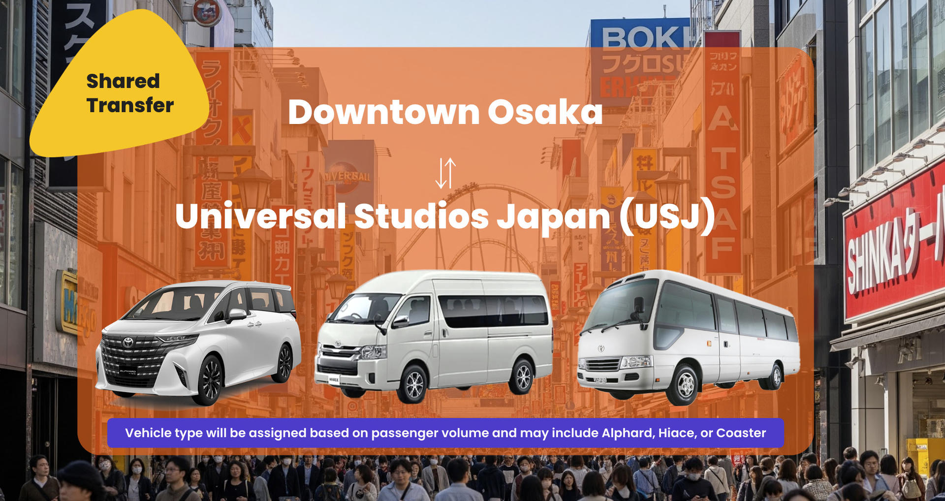 Shared Transfer to/from Universal Studios Japan (USJ) | Namba, Dotonbori, Nipponbashi, Umeda, Osaka Station - Image 1