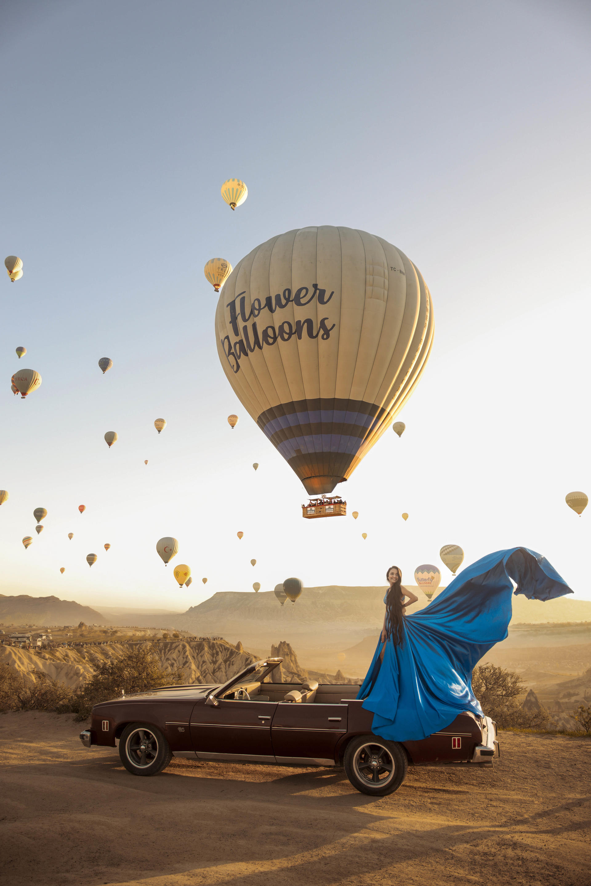 Professional shoot with classic car & flying dress in Cappadocia - Image 1
