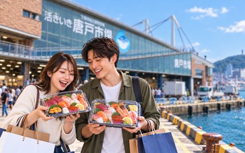 Пълнодневно пазаруване на пазара Карато във Фукуока и THE OUTLETS KITAKYUSHU