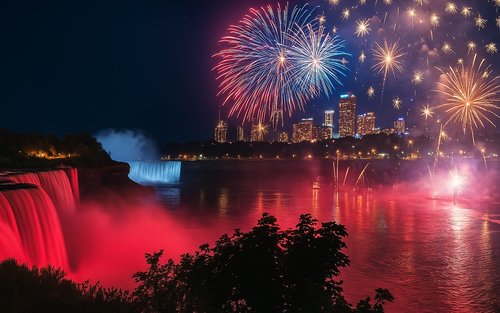 Focs artificials, lluminàries de les cascades i visita a peu a la Torre Skylon a les cascades del Niàgara