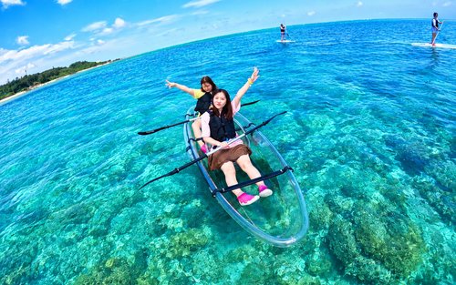 Okinawa: Sea walk experience with clear kayak in Onna Village (with GoPro filming)