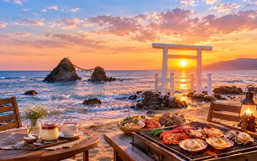 白絲瀑布＆森林咖啡＆手工花鹽布丁＆燒海鮮＆龍貓之森＆櫻井二見浦＆天使之翼＆椰子樹鞦韆一日遊（博多站出發・中英粵語導遊）