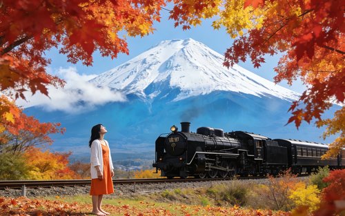 [New way to experience Mount Fuji - Fuji-Q train experience] Fuji-Q train & Lake Yamanaka & Arakurayama Sengen Park & Hikawa Clock Shop & Lake Kawaguchi & Lawson convenience store (Departing from Tokyo)