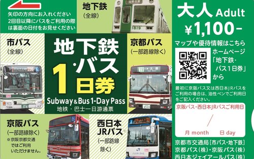 Bilhete de 1 Dia para o Metrô e Ônibus da Cidade de Quioto