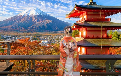 【富士山壯麗美景探秘一日遊】新倉山公園&河口湖大石公園&忍野八海&INS網紅羅森&日川時計店（東京出發）