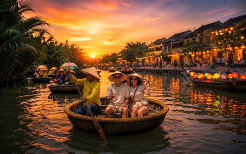 Coconut Village Basket Boat Ride & Hoi An Evening Tour With Dinner and Lantern Boat