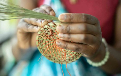 Traditional Basket Weaving in a Garden