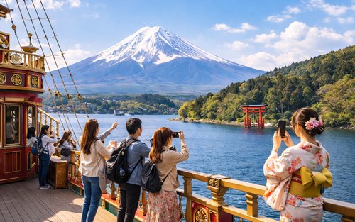 【1人成团 富士山经典线路一日游】｜富士山水陆空大涌谷·山中湖·忍野八海一日游 赠送缆车｜东京出发