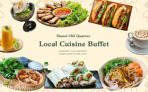 บัตรบุฟเฟต์อาหารพื้นเมืองย่านเมืองเก่า ฮานอย