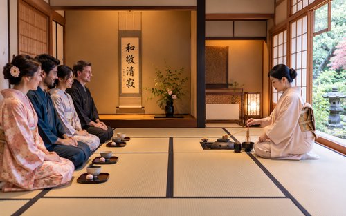 Cerimonia tradizionale del kimono e del tè Matcha a Kyoto
