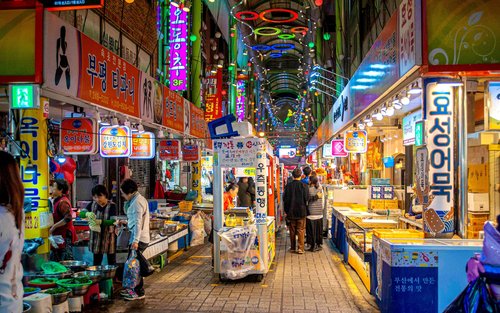 Busan Sky Capsule-tur vid solnedgången och med nattvy samt provsmakning av gatumat
