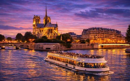 Tour nocturno por el río Sena en París con degustación de waffles