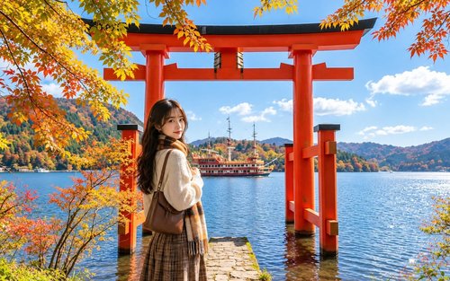 Jednodenní výlet k hoře Fudži a Hakone se šesti hlavními atrakcemi po vodě, zemi a vzduchem [vše v ceně] | Vodní brána Tori na jezeře Ashi, svatyně Hakone, pirátská loď, Owakudani, jezero Yamanaka a Oshino Hakkai