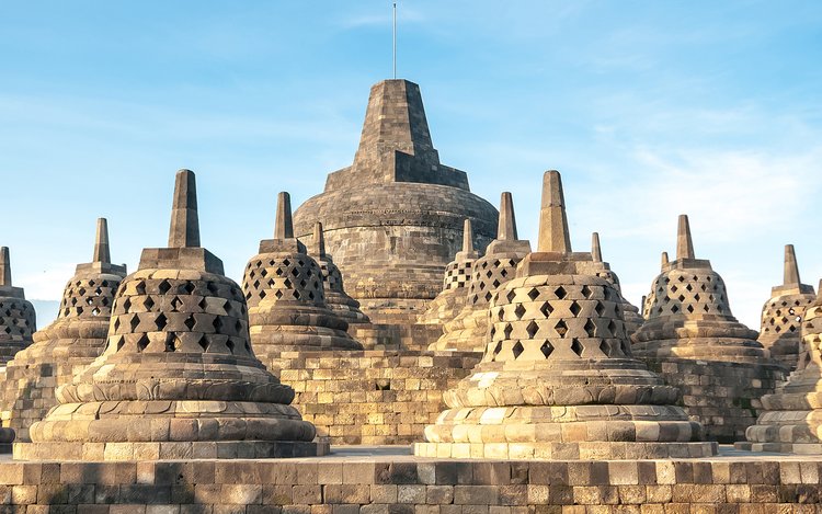 仏教美術　ボロブドゥール寺院　安山岩石粉　レプリカリリーフ　2点　V　R8999 世界三大仏教のひとつ!!世界遺産「ボロブドゥール寺院遺跡群」を