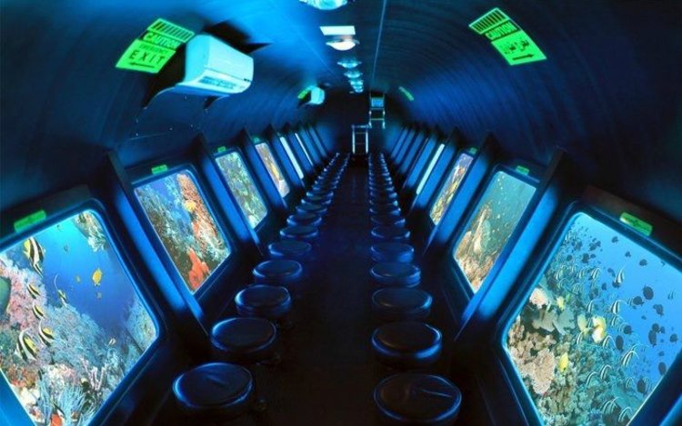 Panoramic underwater viewing cabin inside a Sharm semi-submarine