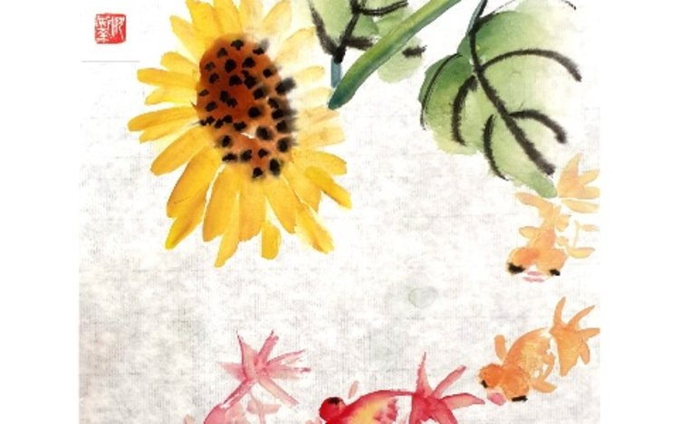 水墨画 花と鳥の絵 中国の絵画花と鳥の水墨画青い鳥 イラスト フリー素材 | PSD無料