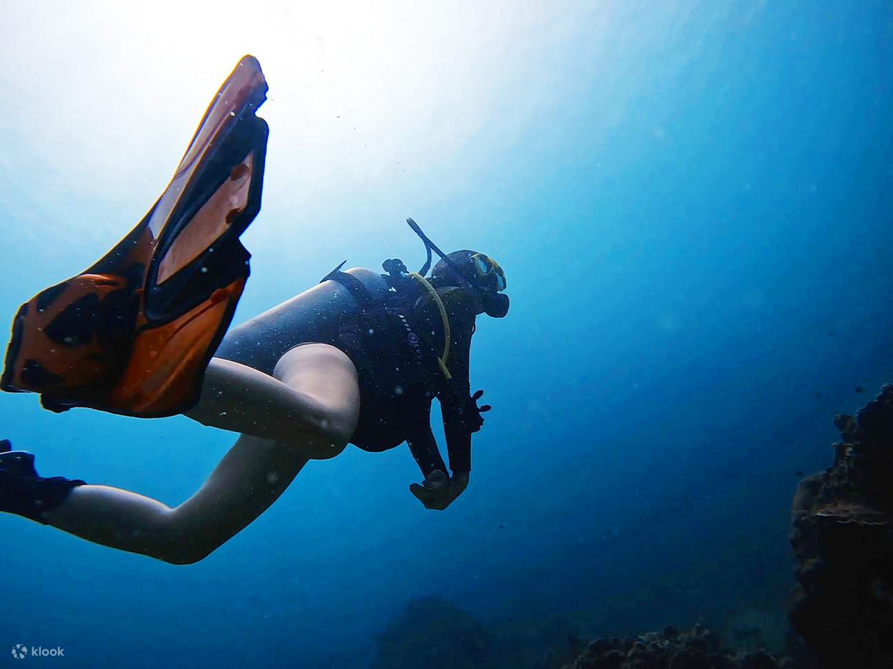 Underwater dive scene highlighting depth, echoing the call to dive deeper into Scripture with free printable bookmarks