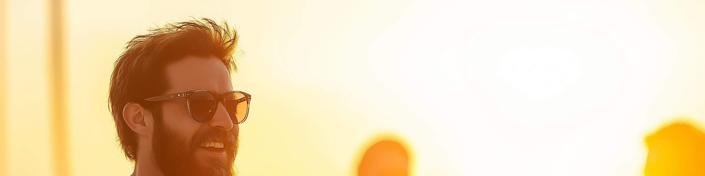 當城市天際線閃耀時，吉他手演奏著流暢的旋律