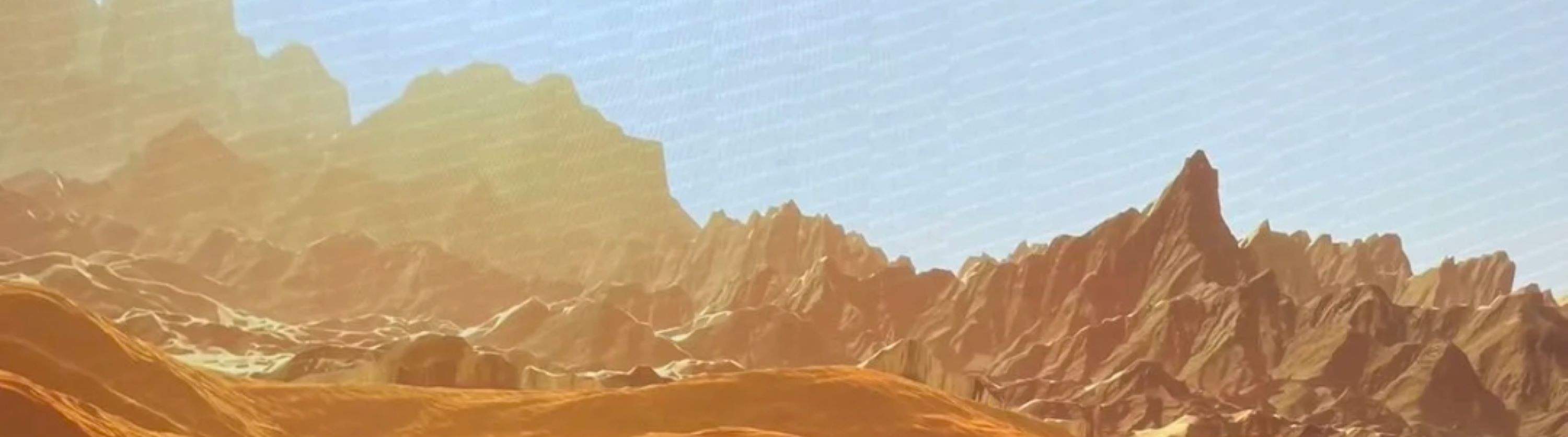 The screen displays a landscape with mountains and lakes, and the audience is taking pictures, creating a lifelike and vivid atmosphere.