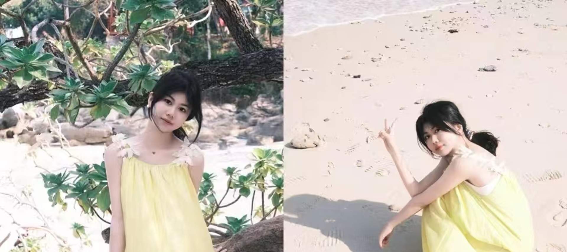 Gaun yang berayun lembut, bersama dengan pantai dan laut biru, menjalin mimpi musim panas yang segar dan indah.