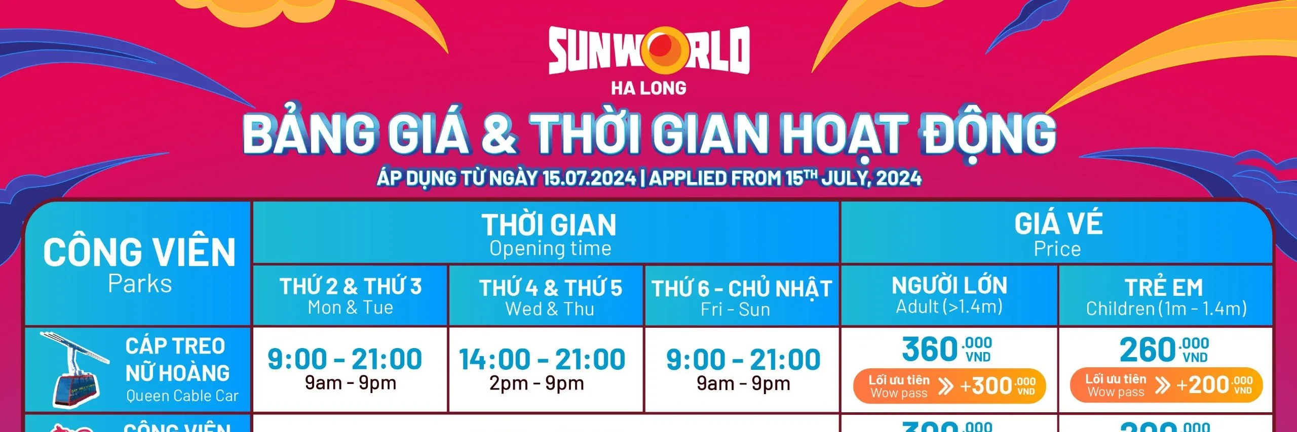 Sun World Ha Long schedule