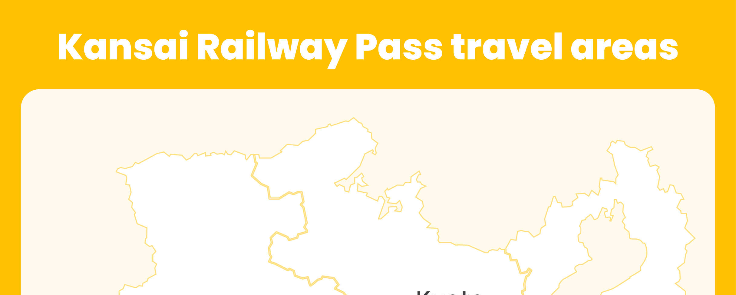 un mapa de las áreas clave cubiertas por el Kansai Railway Pass, titulado 