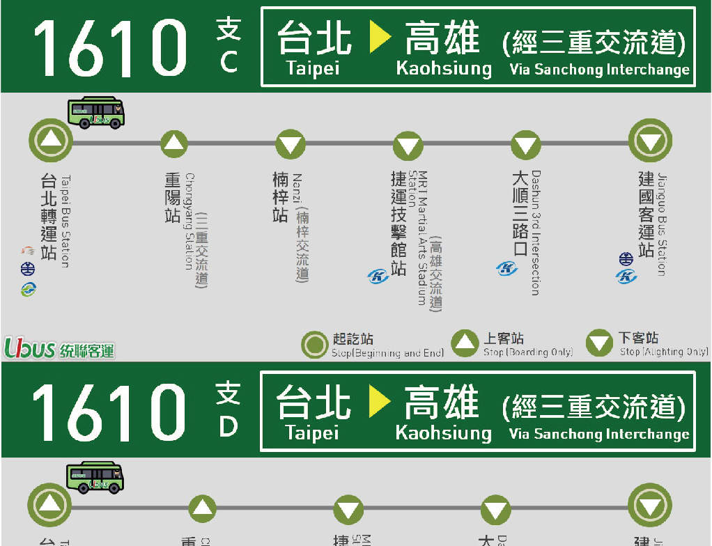บริการขนส่งผู้โดยสารถงเหลียน | บริการรับส่งร่วมเมือง | ไทเป - เกาสง