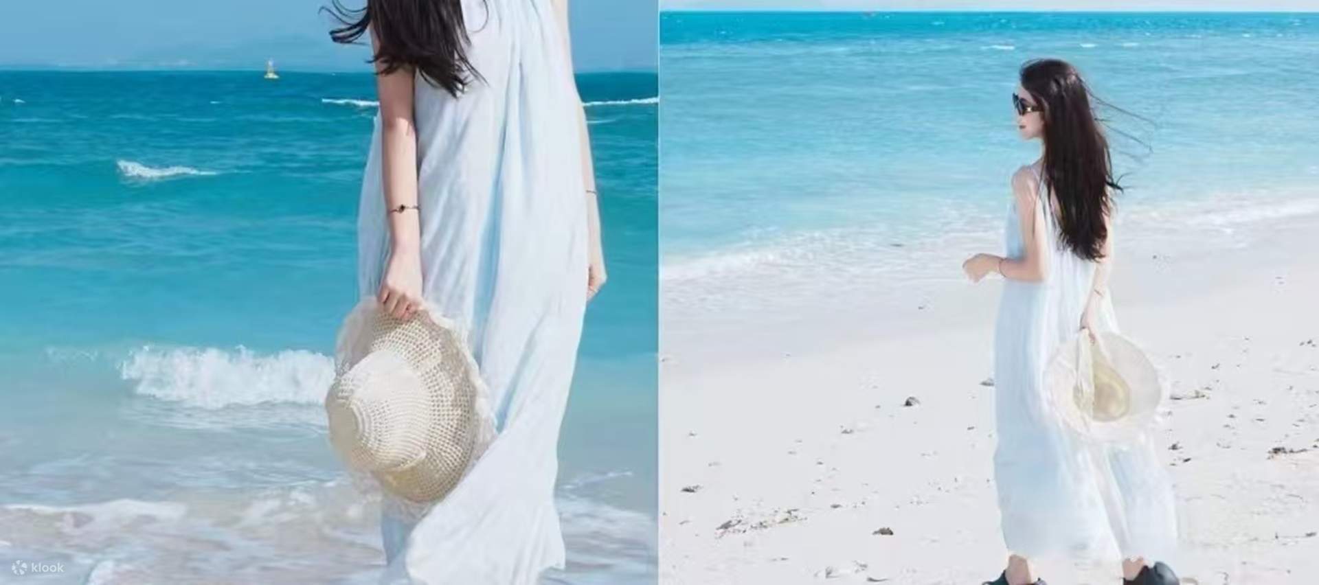 Dengan latar belakang laut biru dan langit biru, serta bebatuan karang dan pasir putih sebagai pemandangan, tempat ini bagaikan semangat yang menari-nari di pulau tropis.