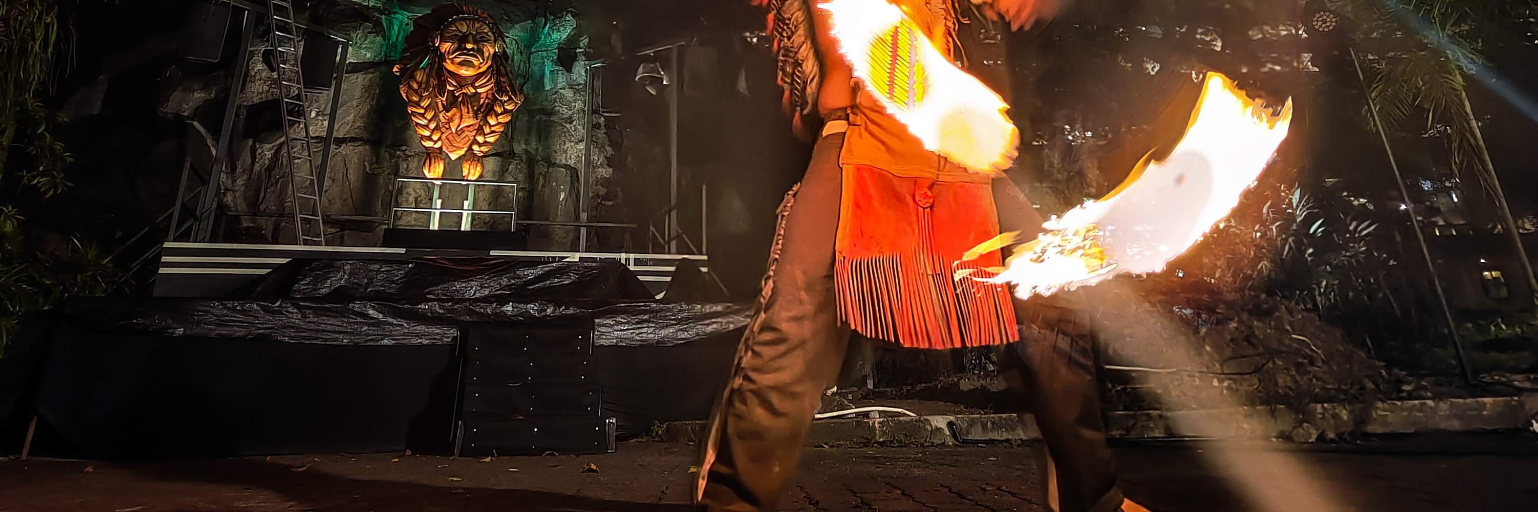 espectáculo de fuego en el parque nocturno