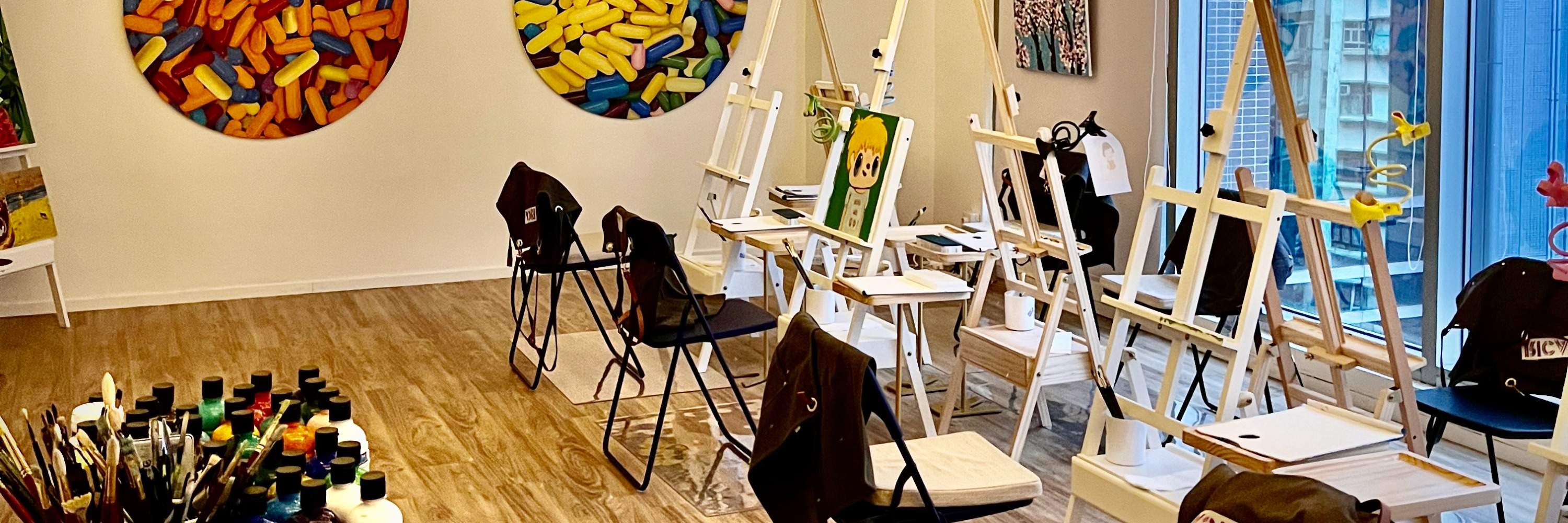 Rica Art Space - Lokakarya jamming seni akrilik｜Lokakarya lukisan tekstur｜Seni & Anggur｜Wan Chai