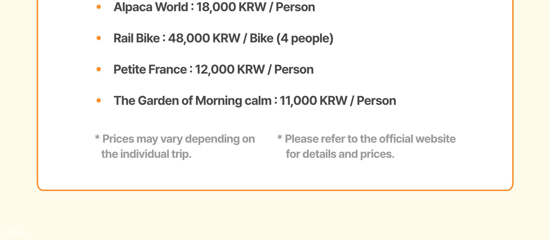 Thuê xe có tài xế Seoul đến Đảo Nami / Alpaca World / Xe đạp đường sắt 