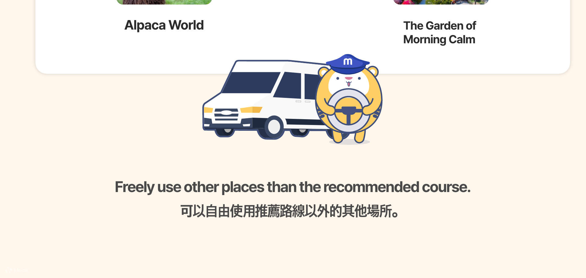 Seoul Car Rental with Driver to Nami Island / Alpaca World / Rail bike 