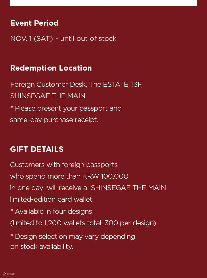 Shinsegae Department Store Benefit Coupon in Myeongdong