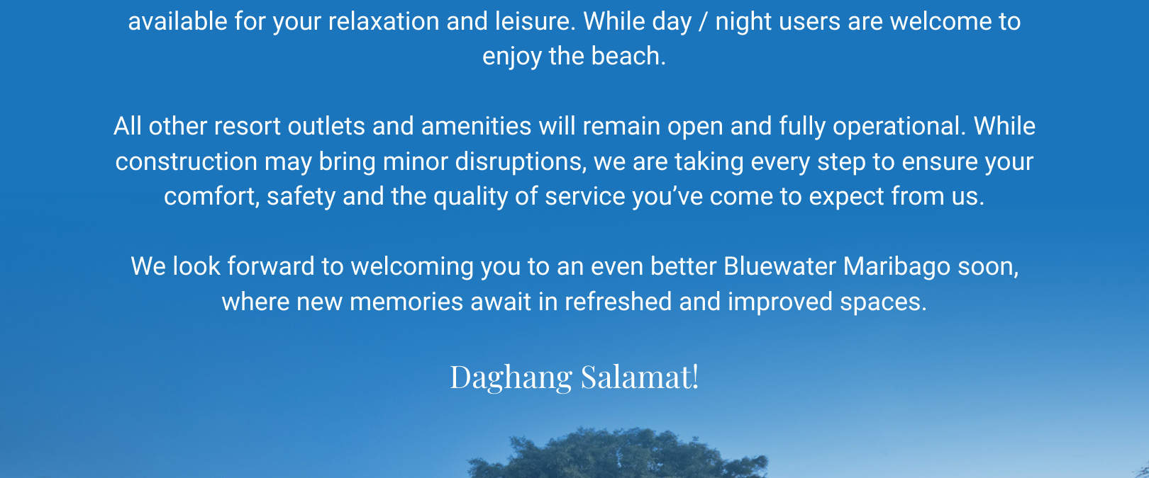 Annuncio relativo alla ristrutturazione del ristorante Allegro e della piscina principale