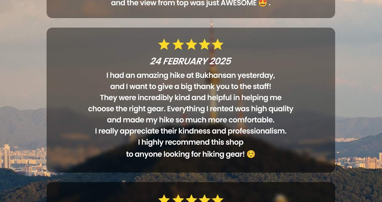 Gwanaksan - Perkhidmatan Sewaan Peralatan Mendaki di Seoul