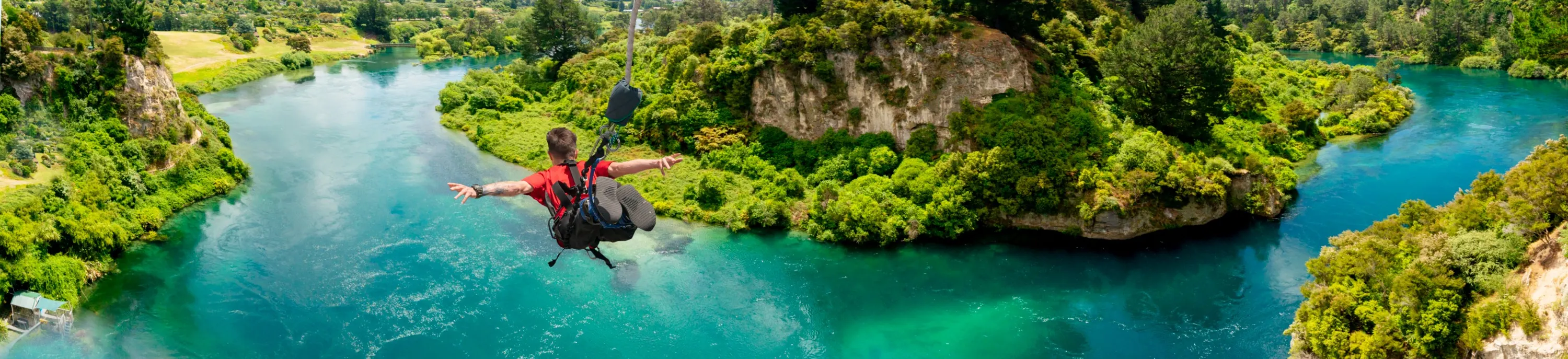Person jumping out over the waikato river at taupo bungy jump