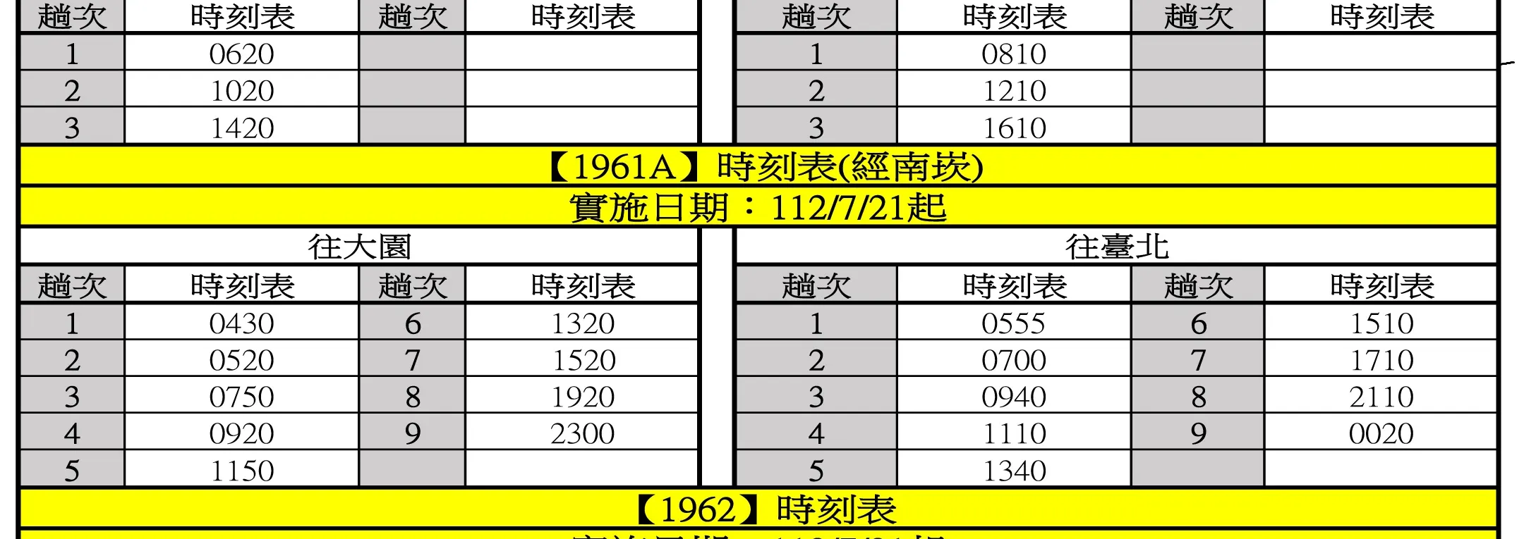 时刻表