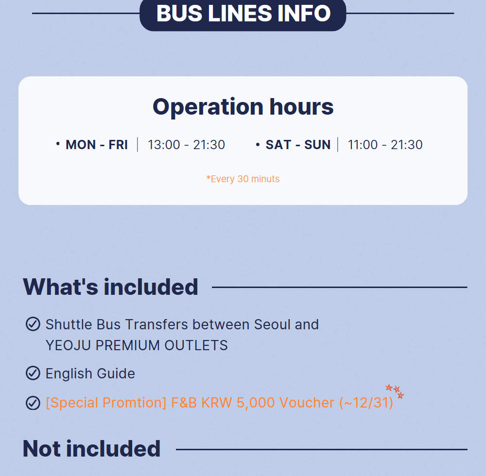 Traslado en autobús lanzadera desde Seúl a Yeoju Premium Outlets